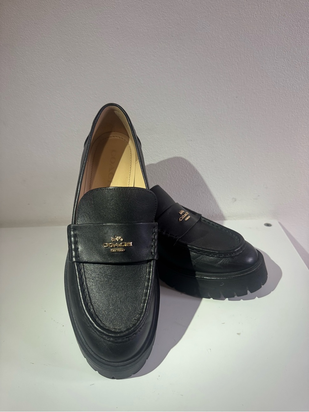 Coach Black Leather Platform Loafers
